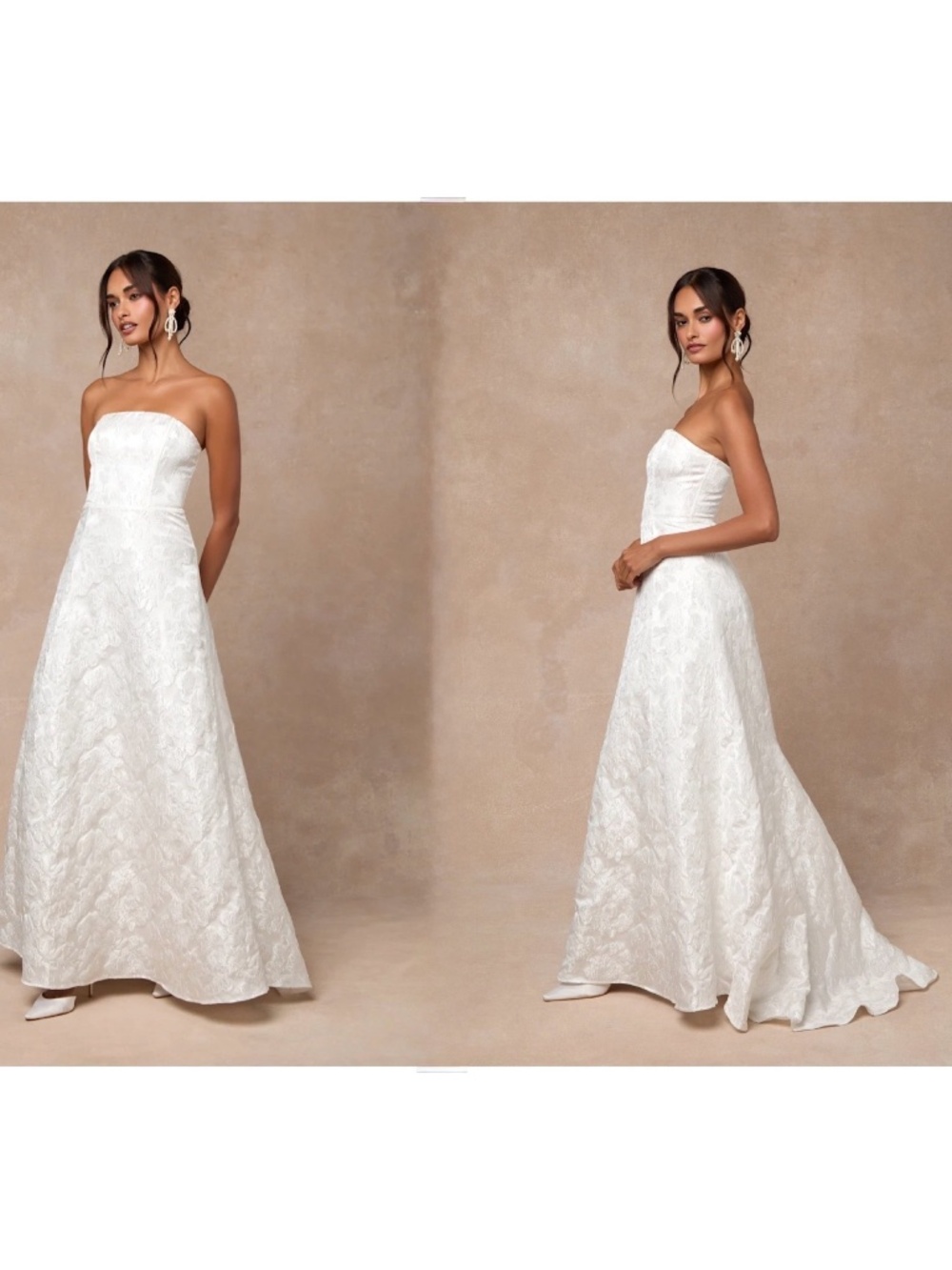 NWOT Lulus Tressa White Floral Jacquard Strapless Wedding Dress L